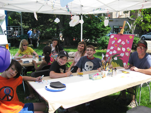 The Durand family, youth art mentor Mindy as well as with Claire, Jittan and Caden participate in our Think Art! mural and installation at A day in our Village 2011