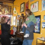 Adele gets a lift from Dad at Eyewant during out Spring Art show in Wicker Park.